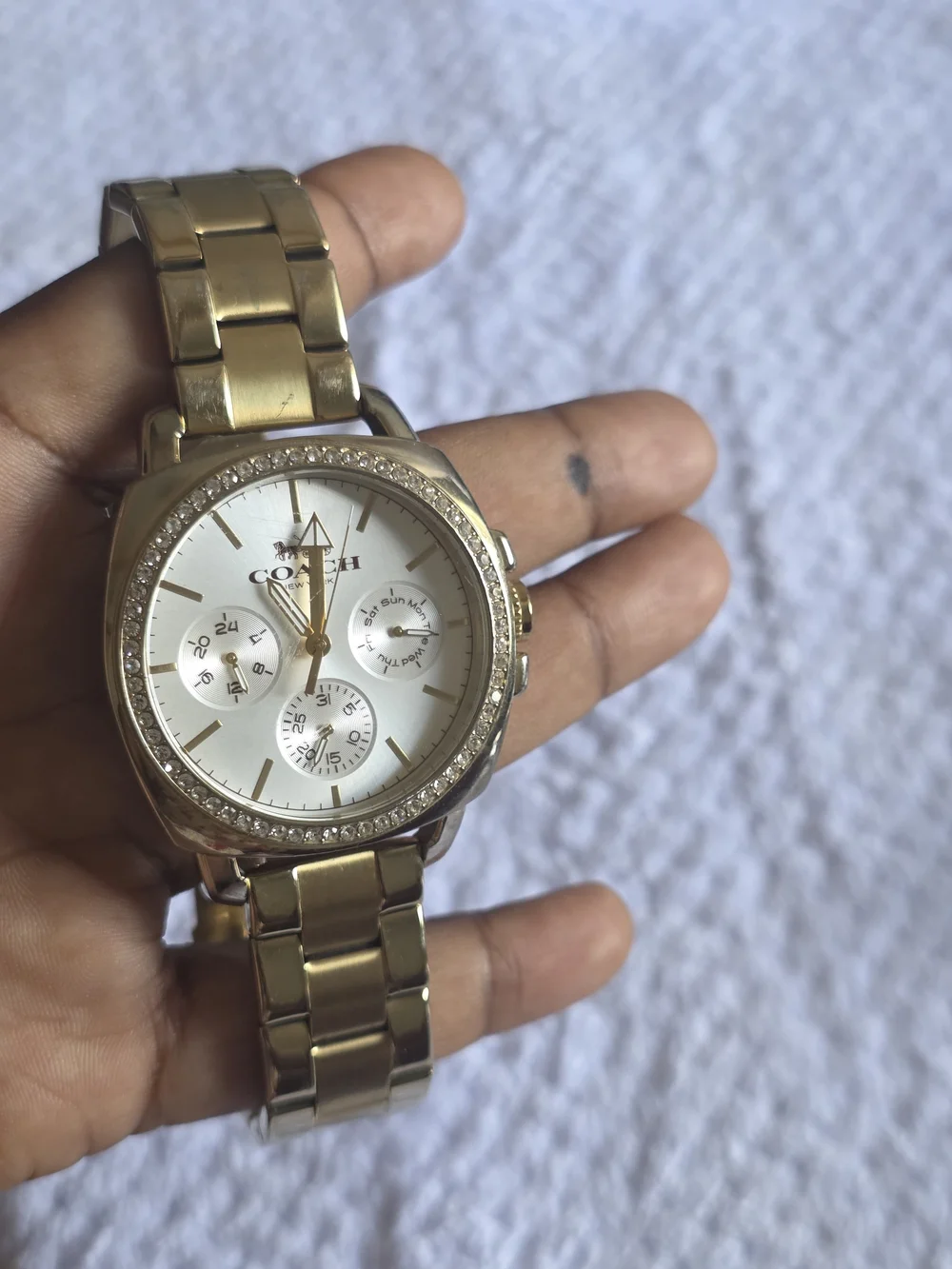 Coach Women’s Gold-Tone Crystal Bezel Bracelet Watch - Gold Need Battery